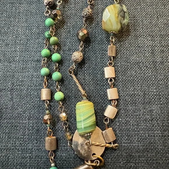 Turquoise & Silver Long Beaded Necklace + Bracelet - Picture 9 of 16